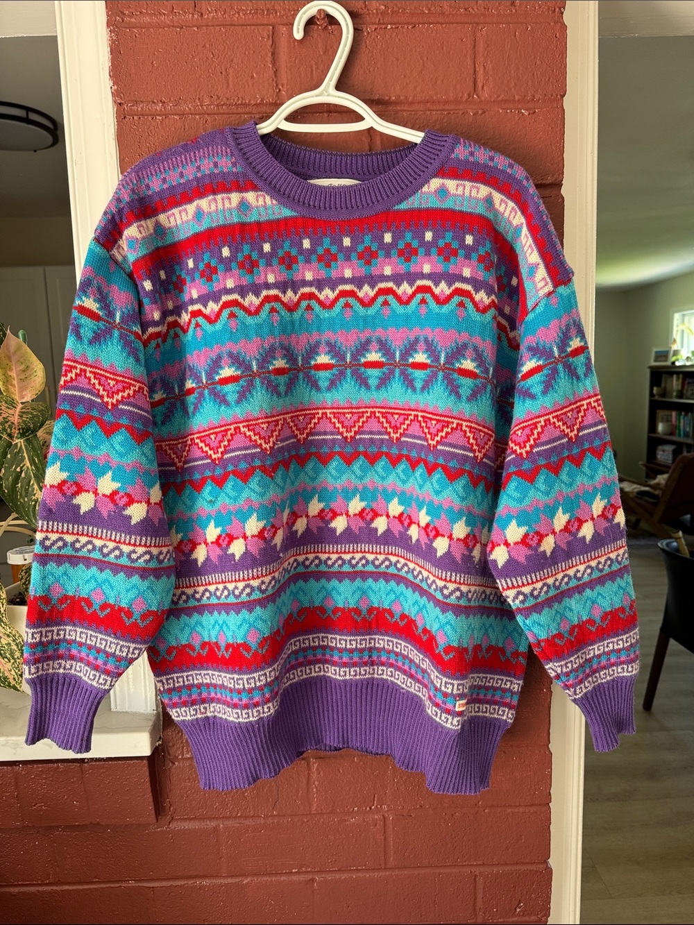Steffner Vintage Apres Ski Wool Multicolor Patterned Knitted Crewneck Sweater